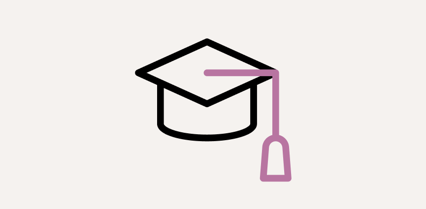 schwarz rosa Grafik eines Akademikerhuts